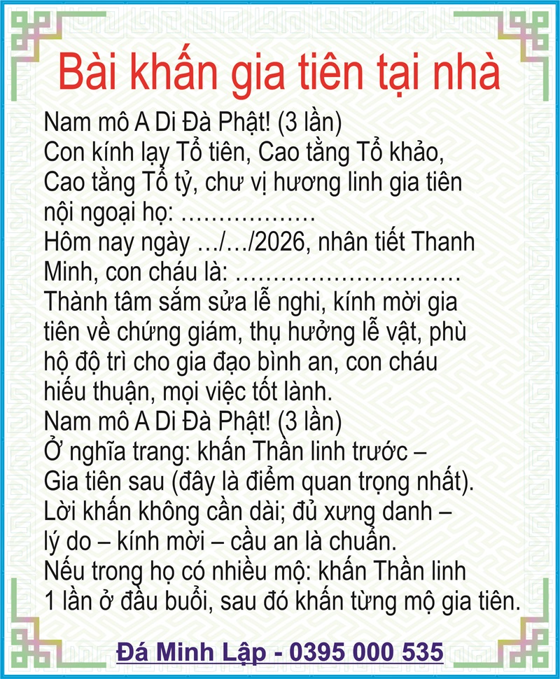 bài cúng gia tiên tại nhà dùng cho thanh minh 2026