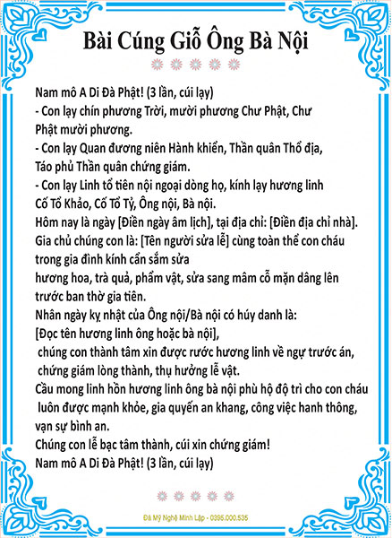 Bài cúng giỗ ông bà nội ngắn gọn dễ đọc chuẩn tâm linh Đá Minh Lập