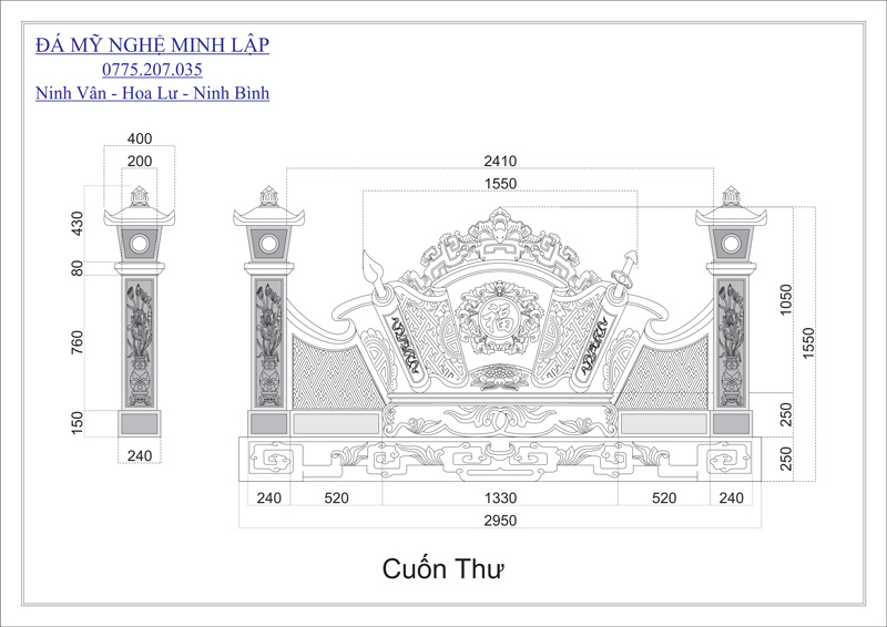 bản vẽ thiết kế chi tiết cuốn thư đá 1