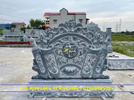 Mẫu Cuốn Thư Đá Xanh Đen Hoa Văn Ngũ Phúc Không Cột Đèn Đẹp CT3