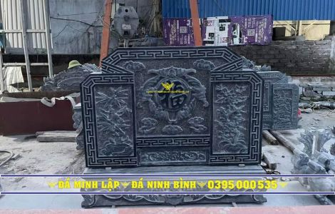 Mẫu Cuốn Thư Vuông Đá Xanh Đen Đục Hoa Văn Ngũ Phúc Gọn Đẹp CT5