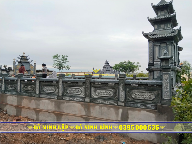 Hệ thống lan can đá hàng rào dậu tường rào khu lăng mộ tại nho quan