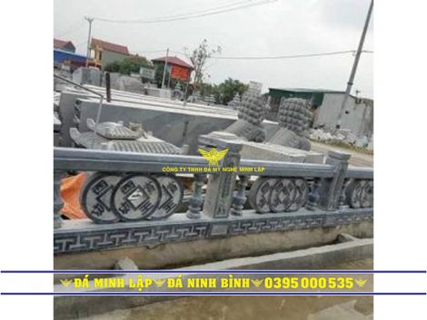 Lan Can Đá Xanh Đen Đồng Tiền Con Song Cao 75cm - Mẫu 10