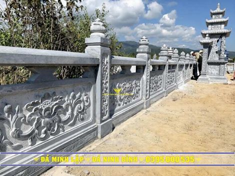 Lan can đá xanh đen, sen hóa, cột nụ sen LC1