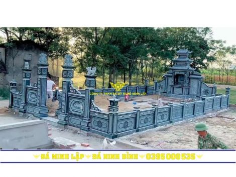 Lan Can Đá Xanh Rêu Chạm Chữ Thọ Cao 81cm - Mẫu 2