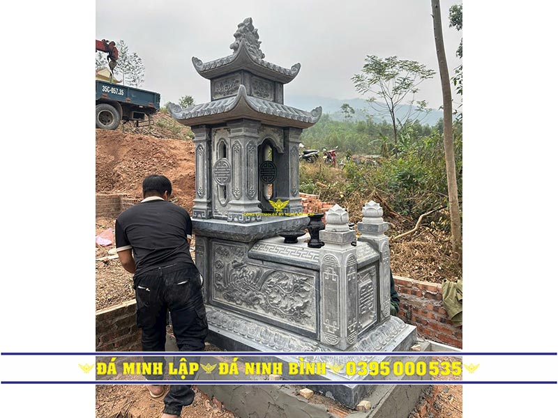 Mộ đá có mái đẹp thi công thực tế tại Ninh Bình