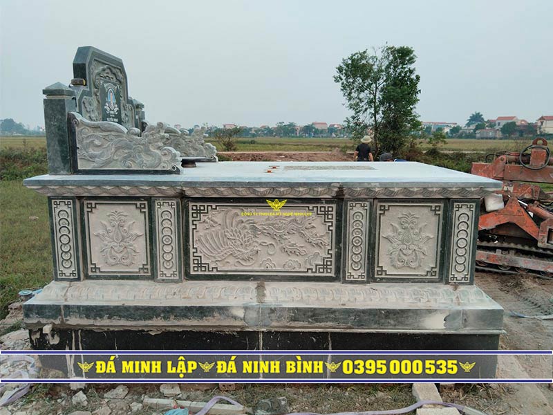 Mẫu mộ đá đơn tam sơn xanh rêu thiết kế đẹp phong thủy