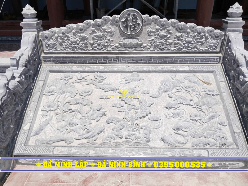 Chiếu và chắn chiếu rồng đá Chiếu rồng và chắn chiếu rồng bằng đá xanh đen chạm khắc cửu ngư quần tụ chấn phong thủy