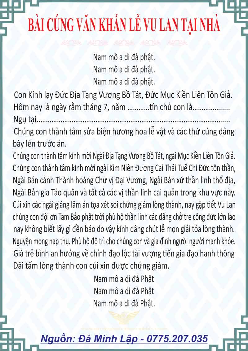 văn khấn bài cúng lễ vu lan đầy đủ chuẩn nhất