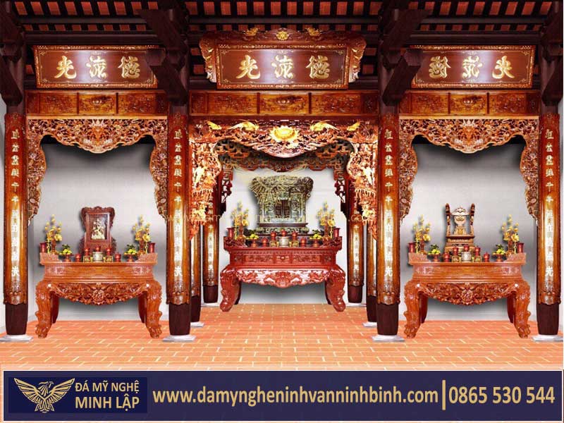 nhà thờ họ có hai bên ban thờ phu